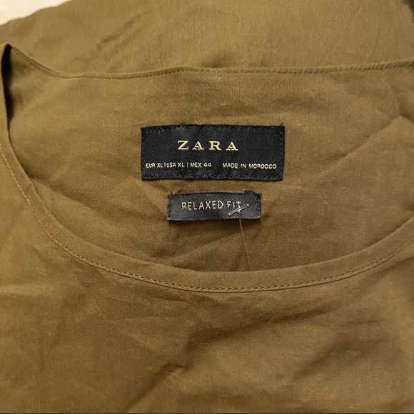 New Zara Relaxed Fit short sleeve top SZ XL Khaki - Picture 3 of 3
